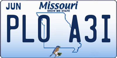 MO license plate PL0A3I