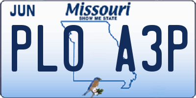MO license plate PL0A3P