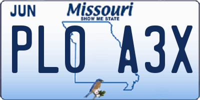 MO license plate PL0A3X