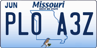 MO license plate PL0A3Z