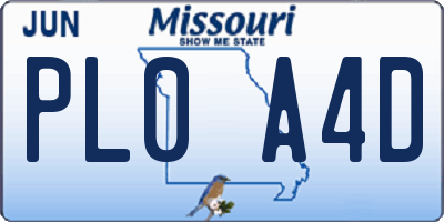 MO license plate PL0A4D
