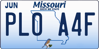 MO license plate PL0A4F