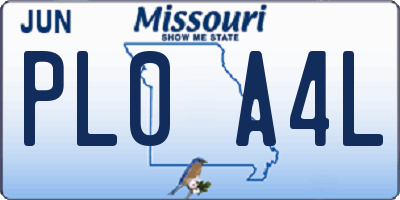 MO license plate PL0A4L