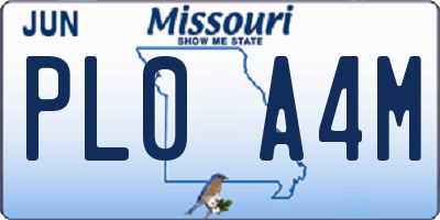MO license plate PL0A4M