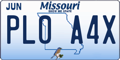 MO license plate PL0A4X