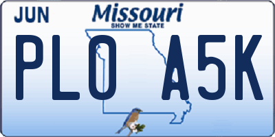 MO license plate PL0A5K