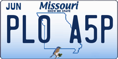 MO license plate PL0A5P