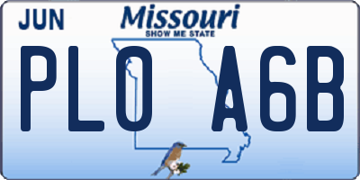 MO license plate PL0A6B