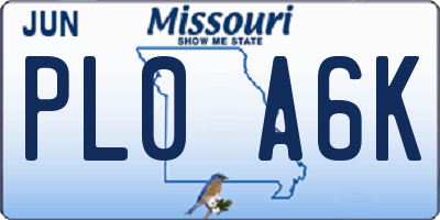 MO license plate PL0A6K