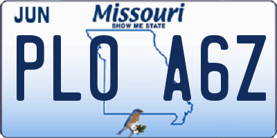 MO license plate PL0A6Z