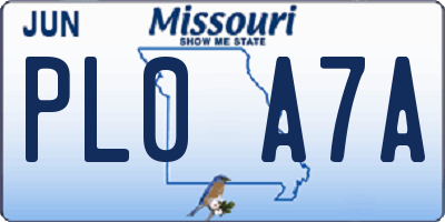 MO license plate PL0A7A