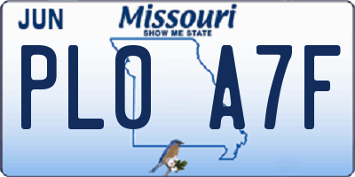 MO license plate PL0A7F