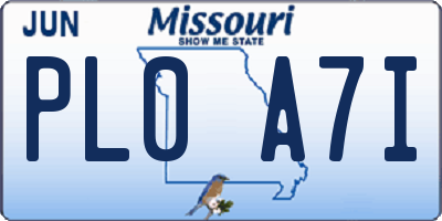 MO license plate PL0A7I