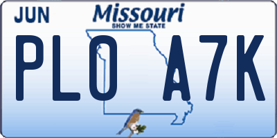 MO license plate PL0A7K