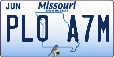 MO license plate PL0A7M