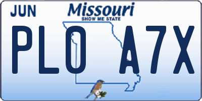 MO license plate PL0A7X