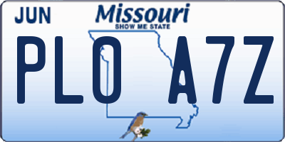 MO license plate PL0A7Z