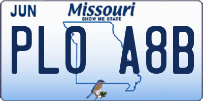 MO license plate PL0A8B