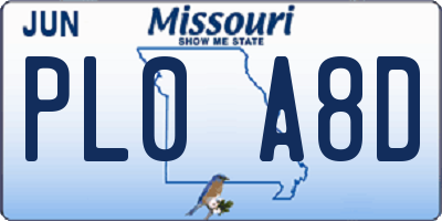 MO license plate PL0A8D