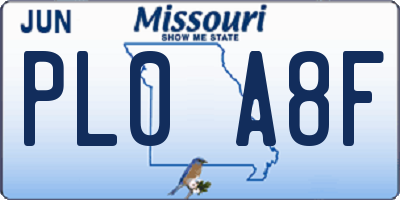MO license plate PL0A8F