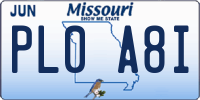 MO license plate PL0A8I