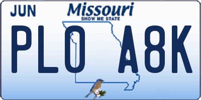 MO license plate PL0A8K