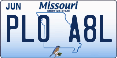 MO license plate PL0A8L