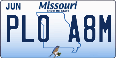 MO license plate PL0A8M