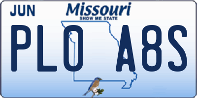 MO license plate PL0A8S
