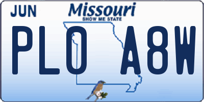 MO license plate PL0A8W