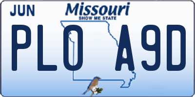 MO license plate PL0A9D