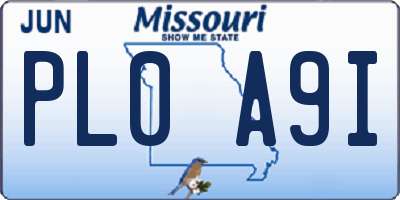 MO license plate PL0A9I