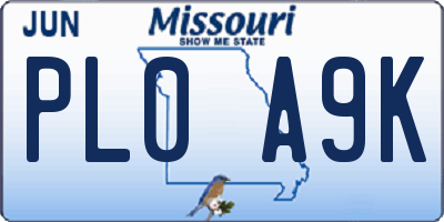 MO license plate PL0A9K