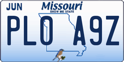 MO license plate PL0A9Z