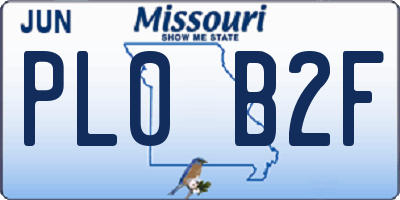 MO license plate PL0B2F