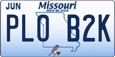 MO license plate PL0B2K