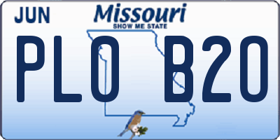 MO license plate PL0B2O