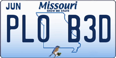 MO license plate PL0B3D