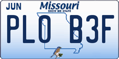 MO license plate PL0B3F