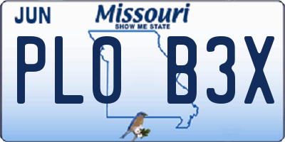 MO license plate PL0B3X