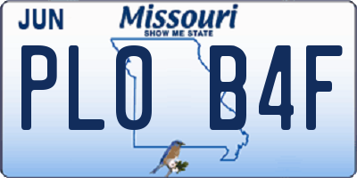 MO license plate PL0B4F