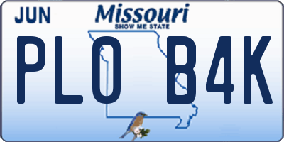 MO license plate PL0B4K