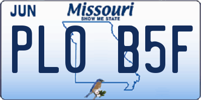 MO license plate PL0B5F
