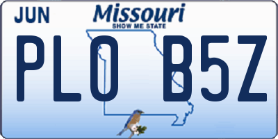 MO license plate PL0B5Z