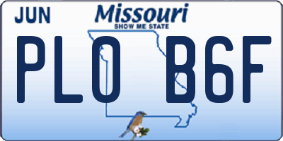 MO license plate PL0B6F