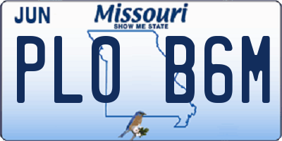 MO license plate PL0B6M