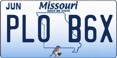 MO license plate PL0B6X