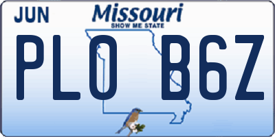 MO license plate PL0B6Z