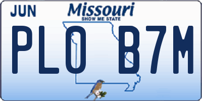 MO license plate PL0B7M
