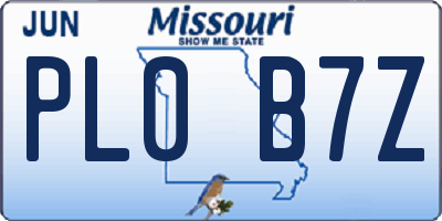 MO license plate PL0B7Z